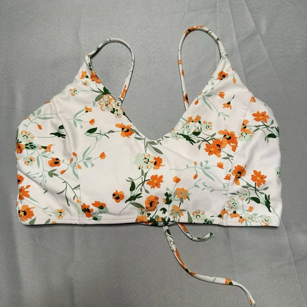 White Orange Bralette Style Bikini Top S M Floral Strappy Dainty Feminine Cute